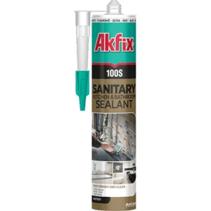 Akfix 100S Sanitary Kitchen & Bathroom Silicone Sealant - White, 10.1 fl oz